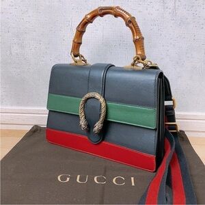 Gucci Bamboo Handle Satchel in Black, Green, and Red
